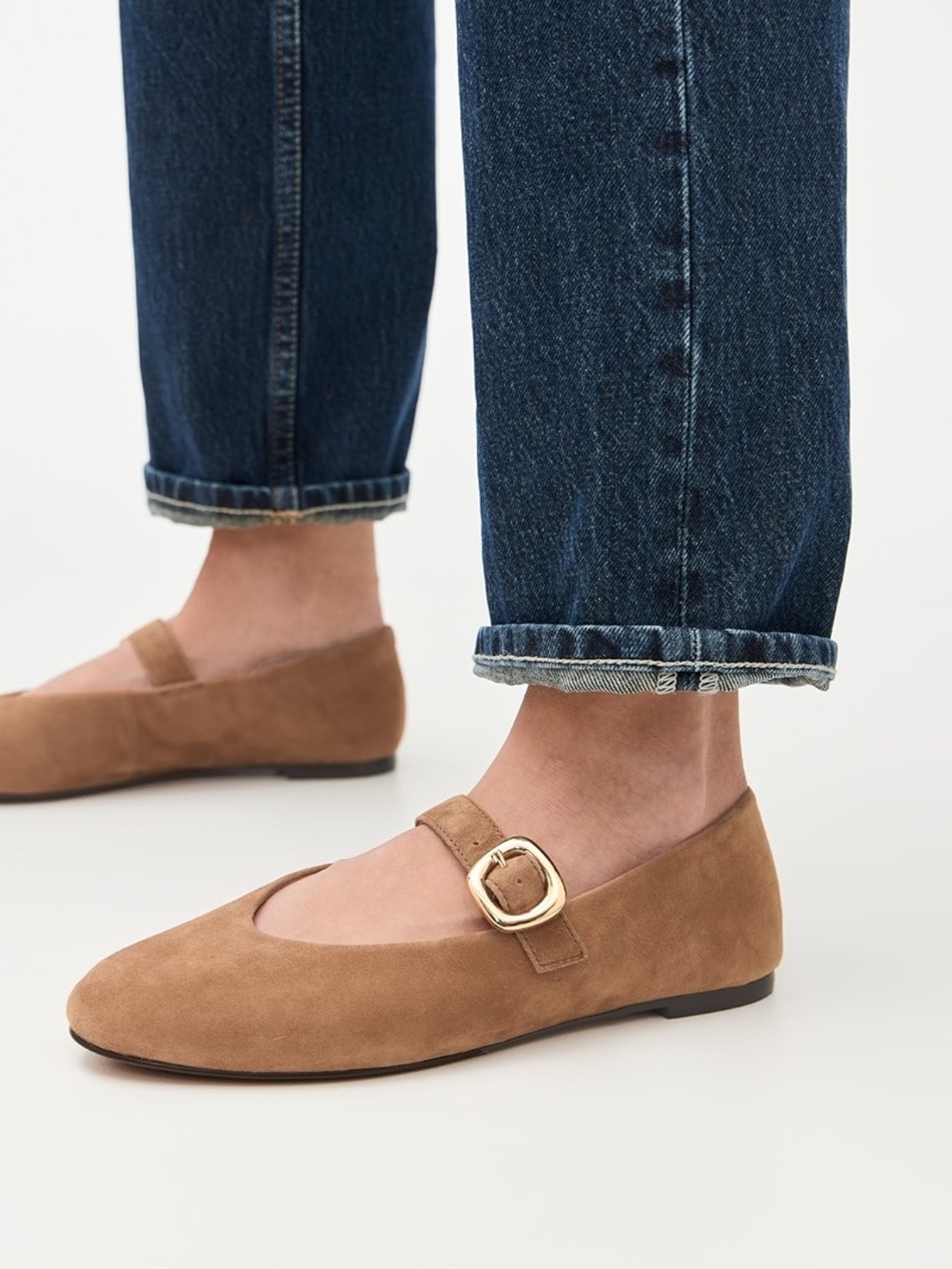 Madewell The Remy Mary Jane Flats Dried Acorn Brown Suede Gold Buckle Size 6